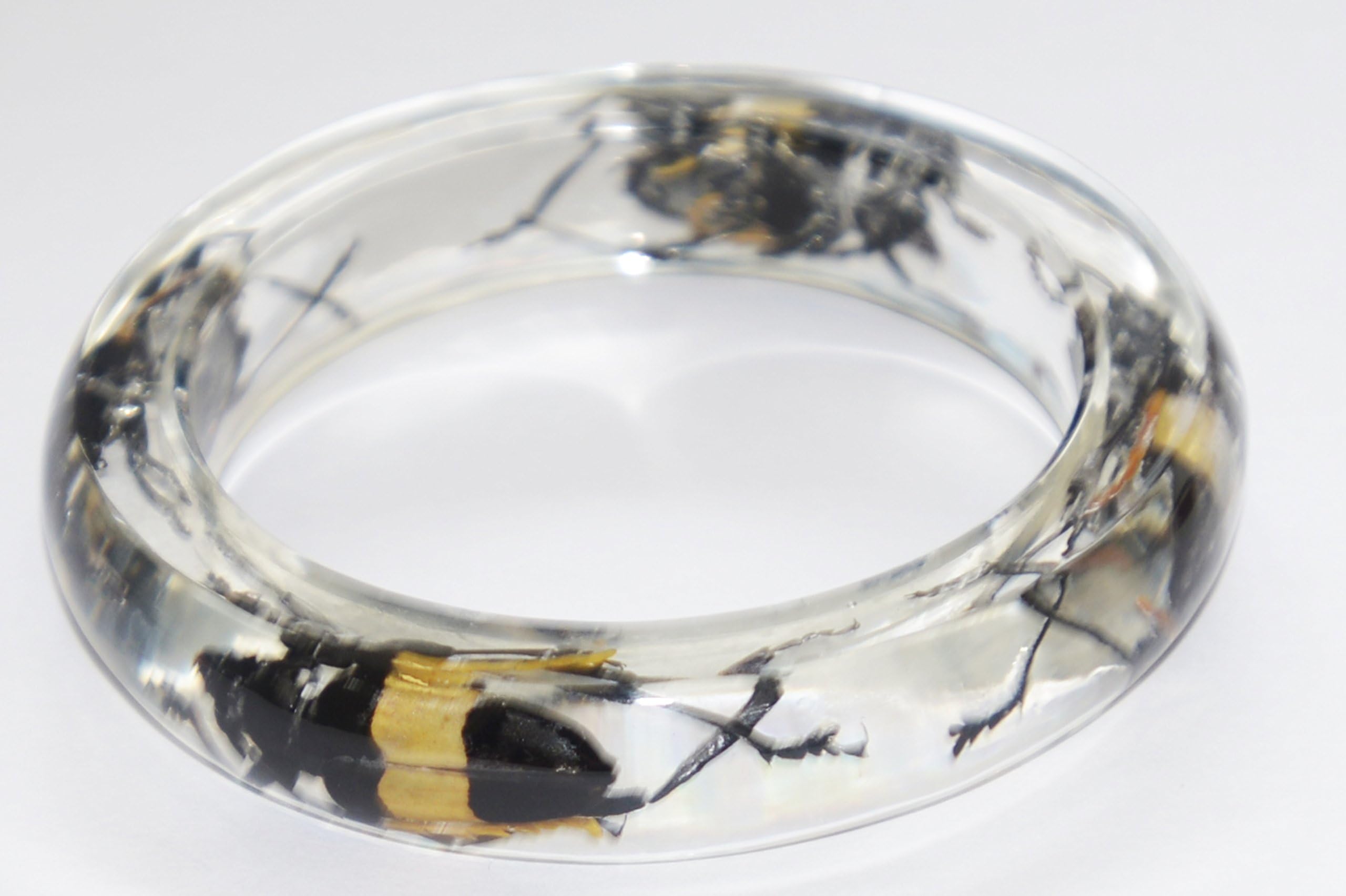 Exotic Lovely Chunky Clear Lucite Natural Blister Beetle Bangle Bracelet