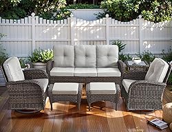 HUMMUH 6-Piece Patio Furniture PE Wicker Outdoor