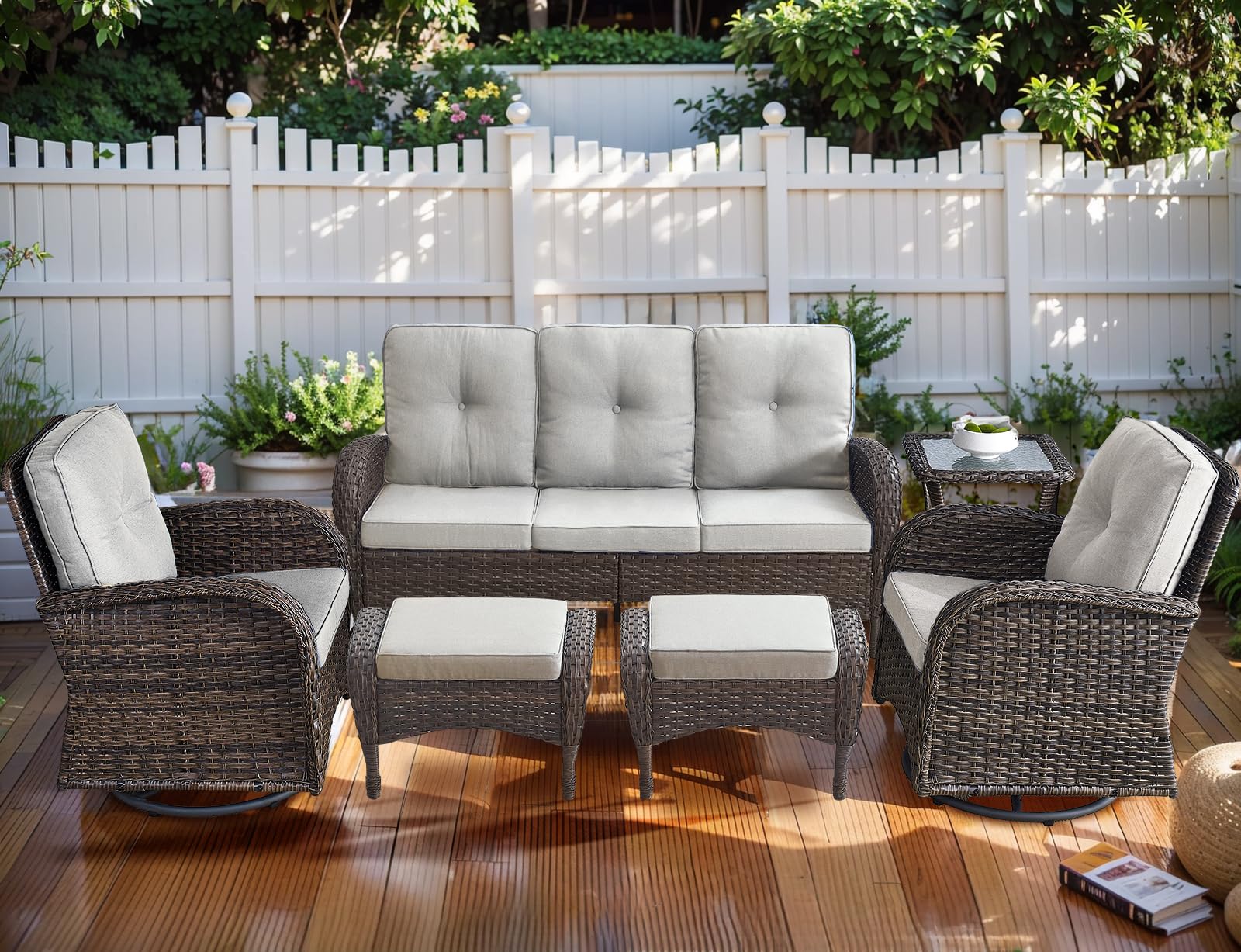 HUMMUH 6-Piece Patio Furniture PE Wicker Outdoor
