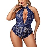 Avidlove Plus Size Lingerie for Women Lace Bodysuit Halter Teddy Babydoll Nightgown 16-24 Plus