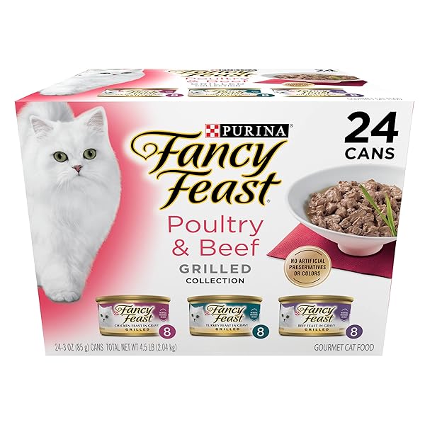 PURINA FANCY FEAST GRILLED WET CAT FOOD POULTRY AND BEEF COLLECTION WET CAT FOOD VARIETY PACK – (PACK OF 24) 3 OZ. CANS