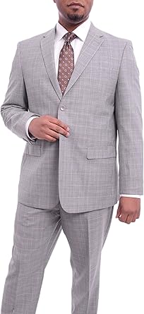 Prontomoda Europa Classic Fit Light Gray Windowpane Plaid Merino Wool Suit At Amazon Men S Clothing Store