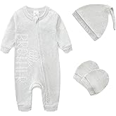 Newborn Baby Boys Outfit 3Pcs Baby Boy Clothing Letter Print Cotton Romper with Gloves and Hat