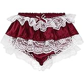Satini Frilly Lace Sissy Ruffled French Knickers Briefs Lingerie Silky Satin Underwear Panties