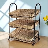 Kosunburg 3 Tier Faux Rattan Wicker Storage Basket with Metal Frame, Countertop Organizer Shelf for Kitchen, Bathroom, Pantry (LARGE)