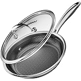FogDream 8 Inch Non Stick Frying Pans, Stainless Steel Skillet with Tempered Glass Lid Tri-Ply Stainless Steel for All Cooktops, Dishwasher & Oven-Safe Cooking Pan, Stay-Cool Handle, Silver