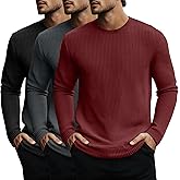Evervibe 3 Pack Men's Big and Tall Long Sleeve Shirts, Waffle Crew Neck Thermal Underwear Tops Lightweight Casual Undershirts