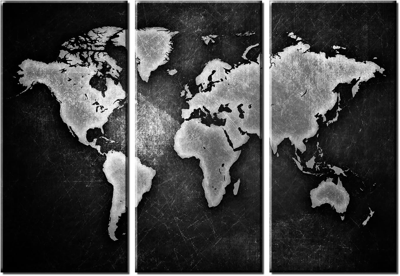 Amazon Com Picture Sensations Framed Huge 3 Panel Black And White World Map Canvas Art Posters Prints