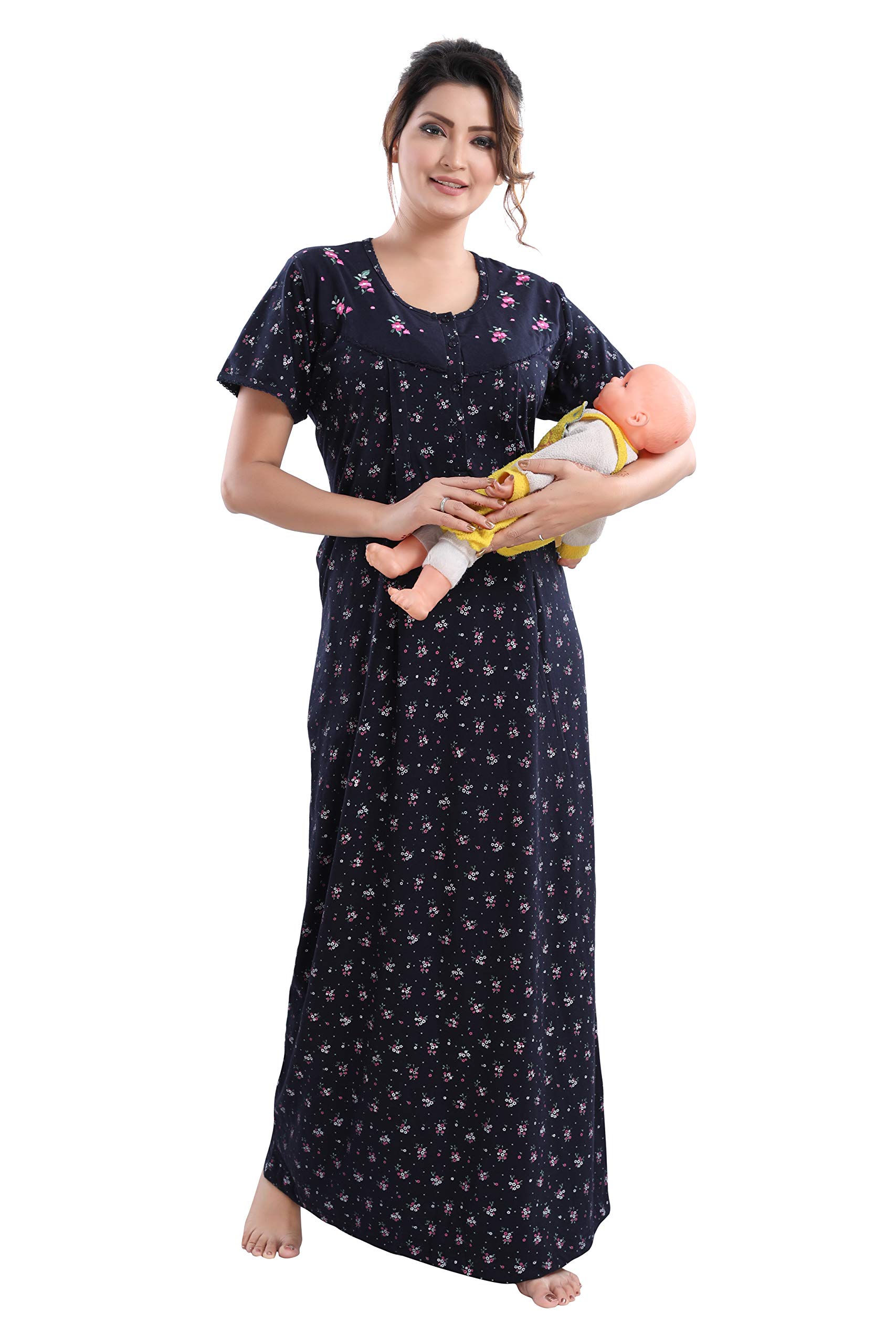 Hosiery Cotton Feeding Maternity Long Nighty Night Gown for Women