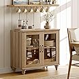WAMAPT Sideboard Buffet Cabinets with Glass Door, Kitchen Storage Cabinets, Wood Coffee Bar Tables with Adjustable Shelf, Accent Sideboard Storage Cabinet Table Dining Room, Living Room,Oak 34 inch