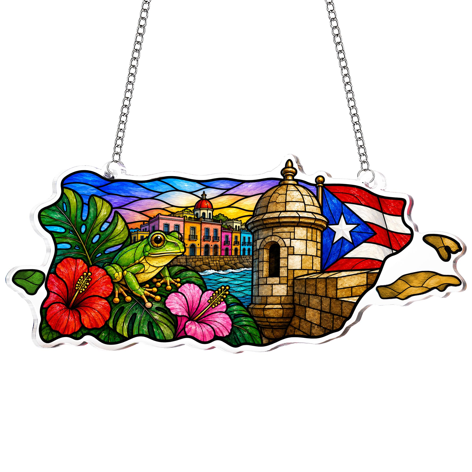 Puerto Rico Ornament for Christmas Tree, Puerto Rico Souvenirs Gifts | Acrylic Coqui Frog Puerto Rico Suncatcher Ornament, Fa