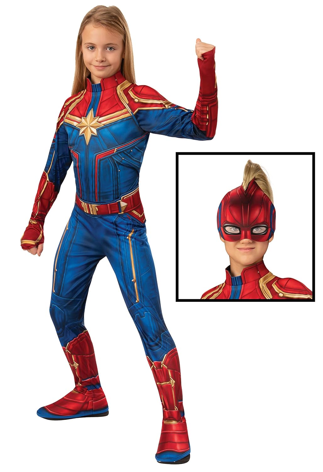Captain Marvel Hero Costume Suit, Small Blue/Red