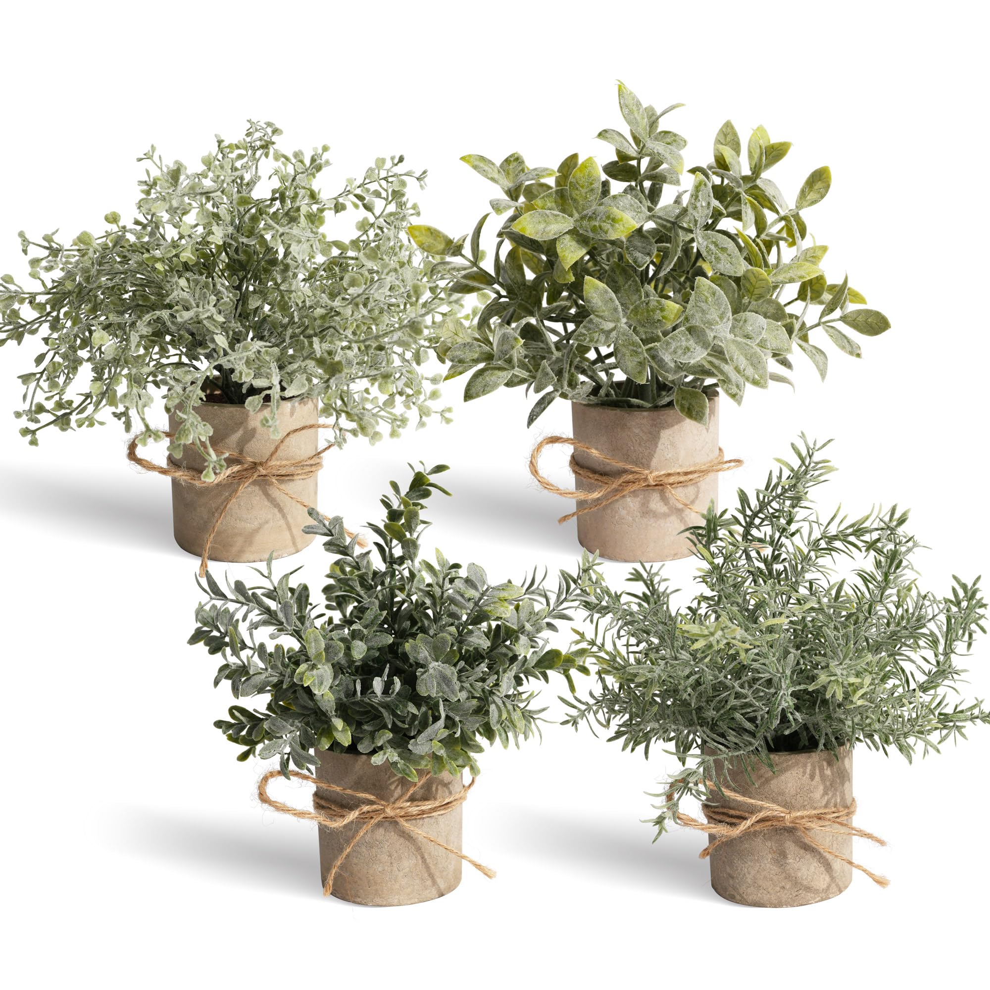 YVONNEYI 4Pcs Artificial Plants Indoor, Faux Plants for Indoors, Small Fake Plants Mini Greenery Pot for Home Bathroom Kitchen Office Room Shelf Decor