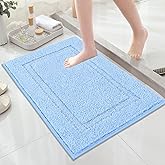 SHACOS Super Soft Small Bathroom Rugs 16x24 inch Non Slip Washable Bath Rugs Microfiber Bath Mats for Bathroom Floor Tub Shower Vanity Sink Decor Accessories, Light Blue 1'4" x 2'