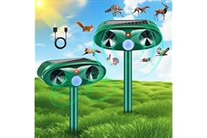 JAHYELEC 2025 Upgraded Solar Animal Repellent, 2 Pack Ultrasonic Animal Repeller Outdoor USB Charge with Motion Sensor Cat, Deer, Squirrel, Dog, Raccoon, Skunk, Rodent, Rabbit Repellent for Yard, Garden, Lawn