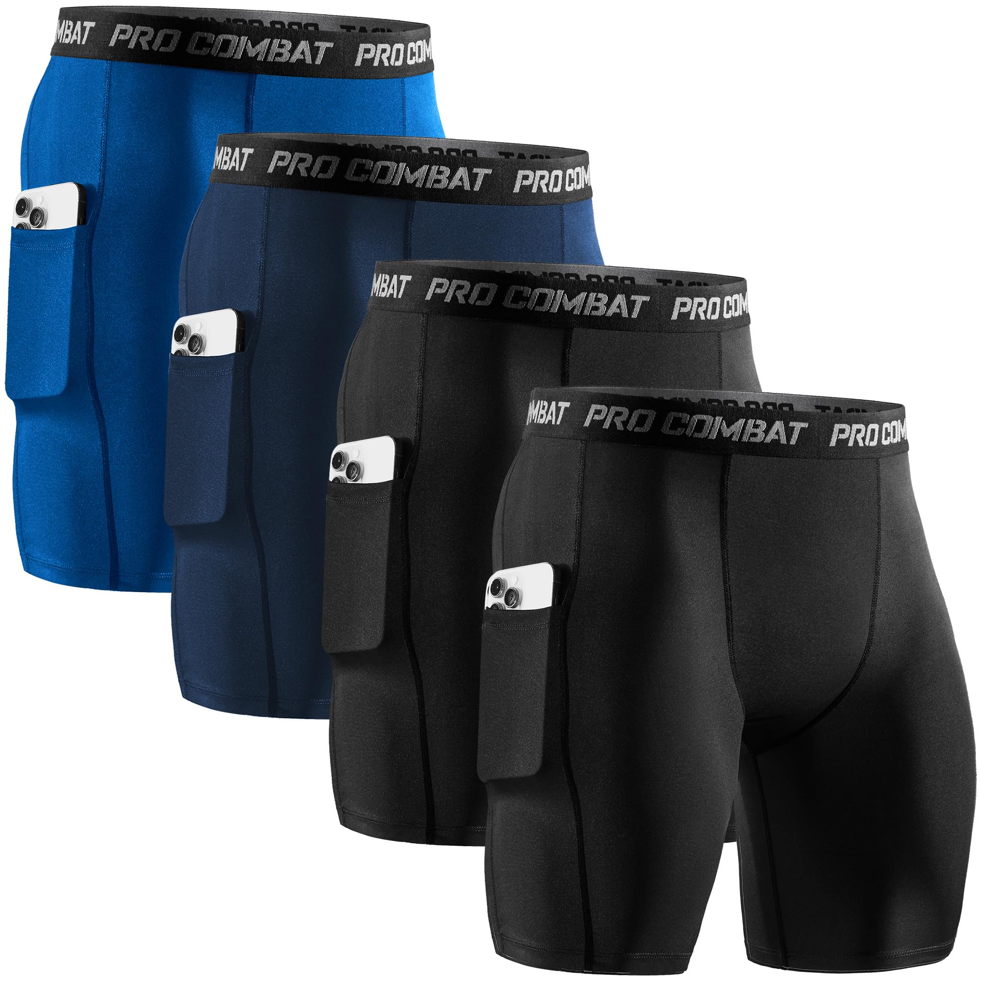 Niksa 2/4 Pack Compression Shorts Men with Pocket, Spandex Running Shorts Sport Athletic Workout Performance Underwear Image