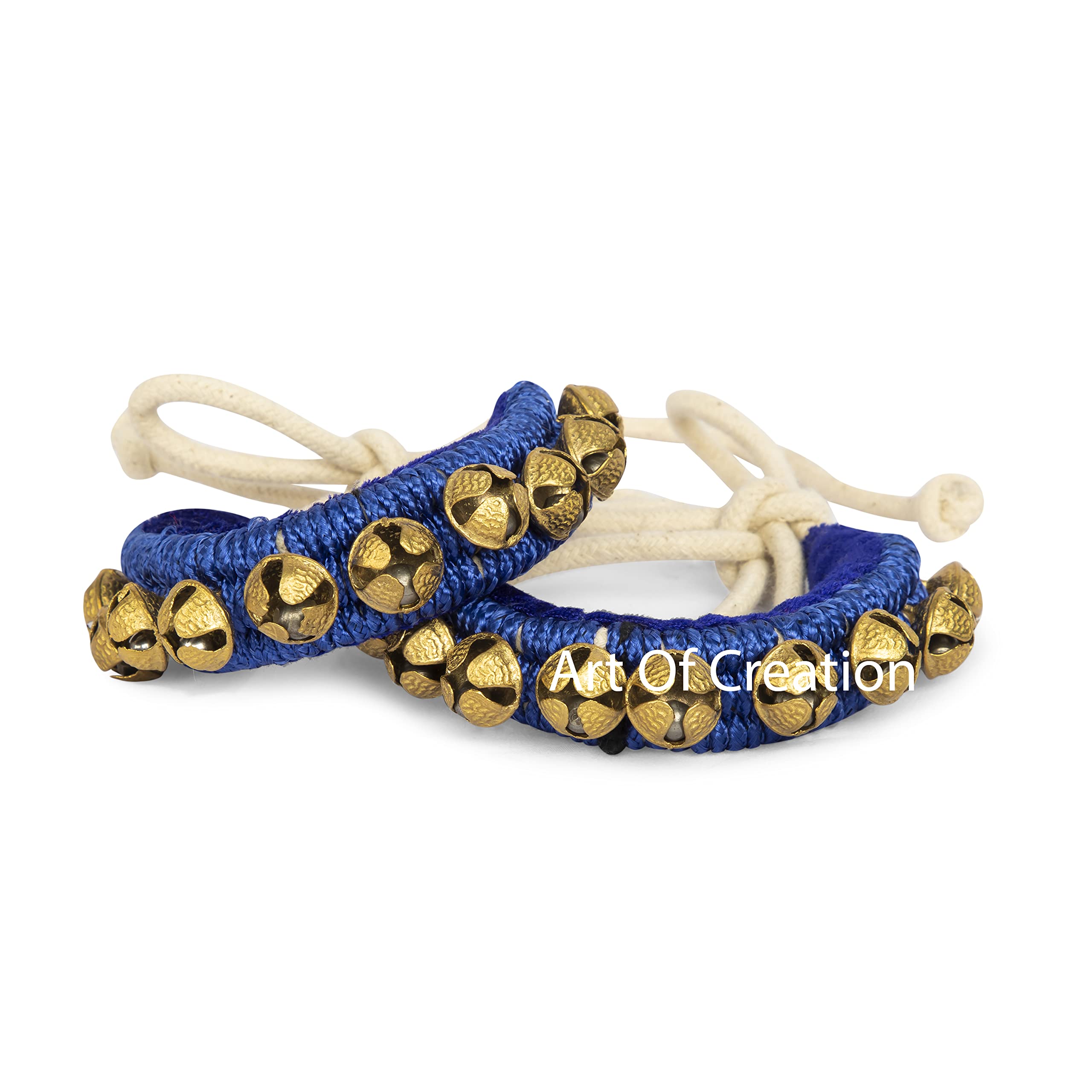 Art Of Creation Kathak Dancing Ghungroo Anklet Pair 1 Line Big Indian Classical Dancers Musical Instrument Bharatnatayam Ghungru (Blue Paded 1 Line 20 Bell), 16 No, Brass