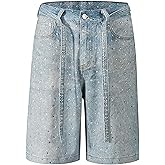 Men's Rhinestone Denim Shorts Bermuda Jorts Summer Baggy Jeans Y2k Oversized Vintage Loose Fit Knee Length Shorts