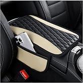 IHOTDER Patchwork Leather Center Console Covers for Cars,Upgraded Arm Rest Cover for Car with Side Storage Pocket for Car Seat Organizer,Middle Console Cover Stylish Car Decoration (Light Beige)