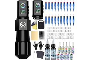 VIDATTX POSEIDON Tattoo Gun Kit - Wireless Machine Kit with 2 Batteries Tattoo Pen Kit with Digital LED Display 20Pcs Tattoo Needles Cartridge 12pcs Inks Tattoo Machine Kit Tattoo Supplies for Beginner