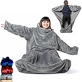 Giant Blanket with Sleeves and Foot Pocket -Patent Pending- Dorm Gamer Gifts - Premium Gifts for Dad Who Wants Nothing