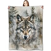 VODRM Cool Wolf Blanket Majestic Forest Throw Blankets,Birthday Gifts for Kids Men Women & Wildlife Lovers,Lightweight Soft Fleece Cozy for Sofa Couch Bed Room Rustic Decor 50x60in