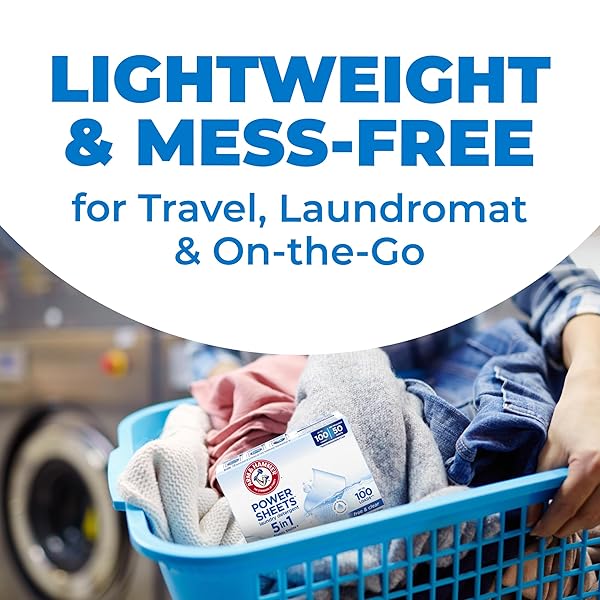 ARM & HAMMER 5IN1 POWER SHEETS LAUNDRY DETERGENT, FREE & CLEAR, 50 COUNT, UP TO 100 SMALL LOADS