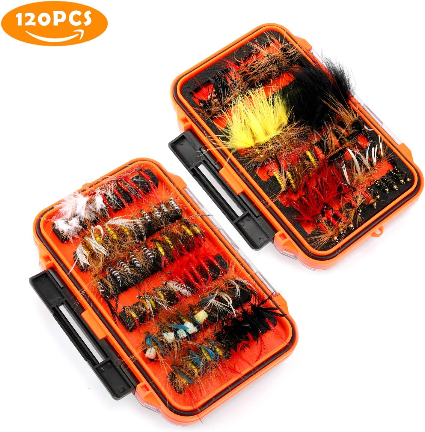 Magreel Fishing Lures 64pcs/120pcs Fly Fishing Lures Kit with Box Dry