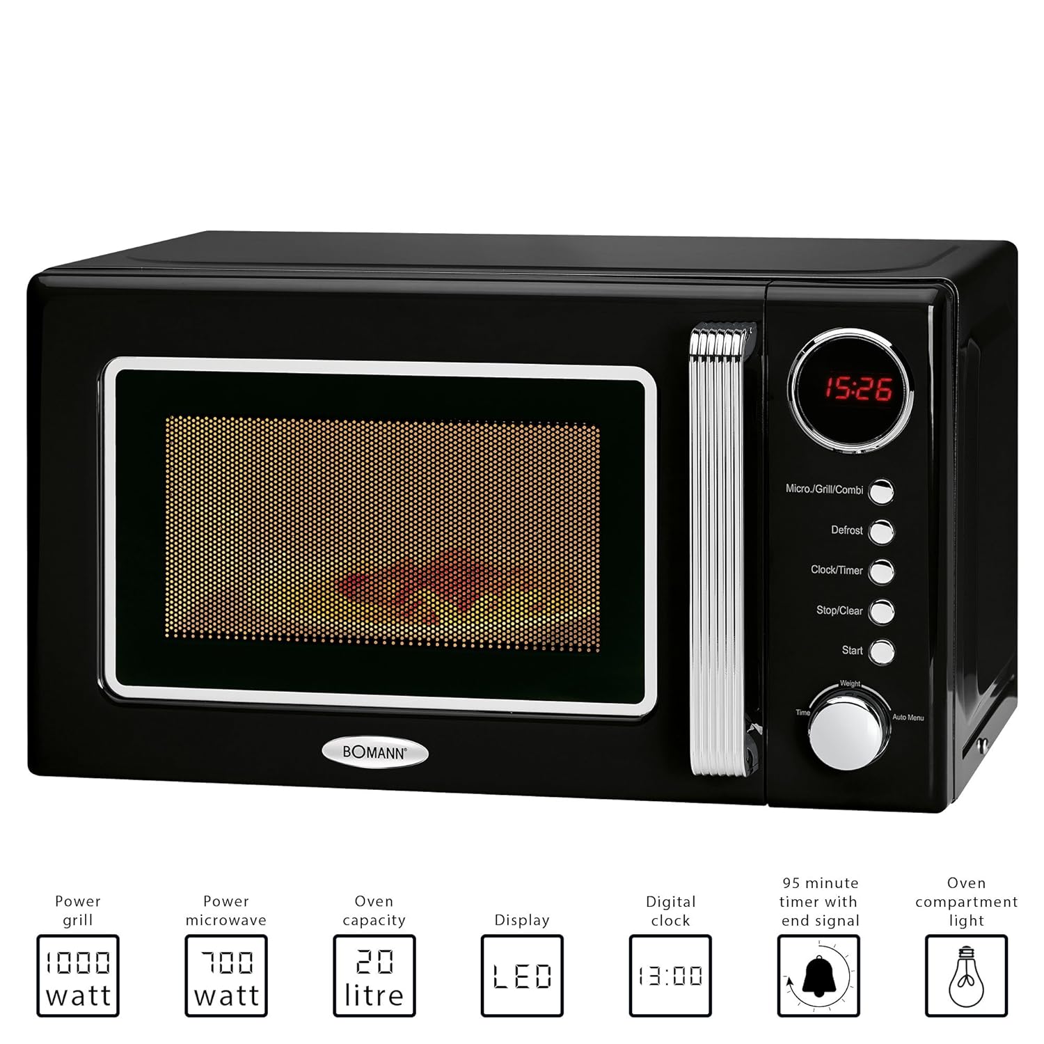 Bomann MWG 2270 CB - Microondas 2 en 1, diseño retro Negro: Amazon ...