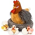 MaoGoLan 8Pcs Chicken Stuffed Animals, Stuffed Hen Plush Toys with Babies Chickens and Eggs, Nest House Plush Set, Cute and Soft Farm Stuffed Animals Gift for Kids