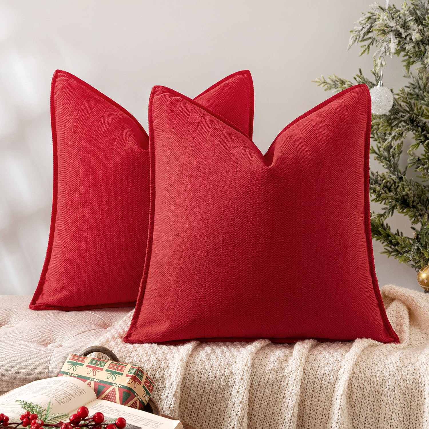 Photo 1 of MIULEE Pack of 2 Red Decorative Pillow Covers 16x16 Inch Soft Chenille Luxurious Couch Throw Pillows Farmhouse Cushion Covers with Elegant Design for Sofa Bedroom Living Room Home Decor