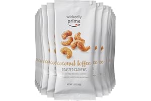 Amazon Brand - Wickedly Prime Roasted Cashews, Coconut Toffee, Snack Pack, 1.5 Ounce (Pack of 15) Package May Vary