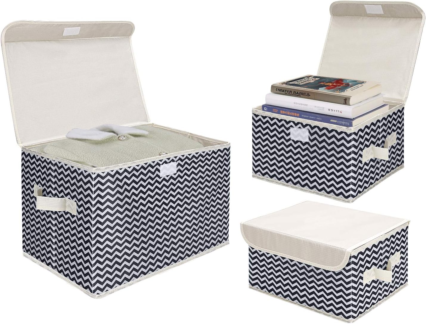 DIMJ 3 Pack Foldable Storage Boxes with Lids Fabric Storage Organiser