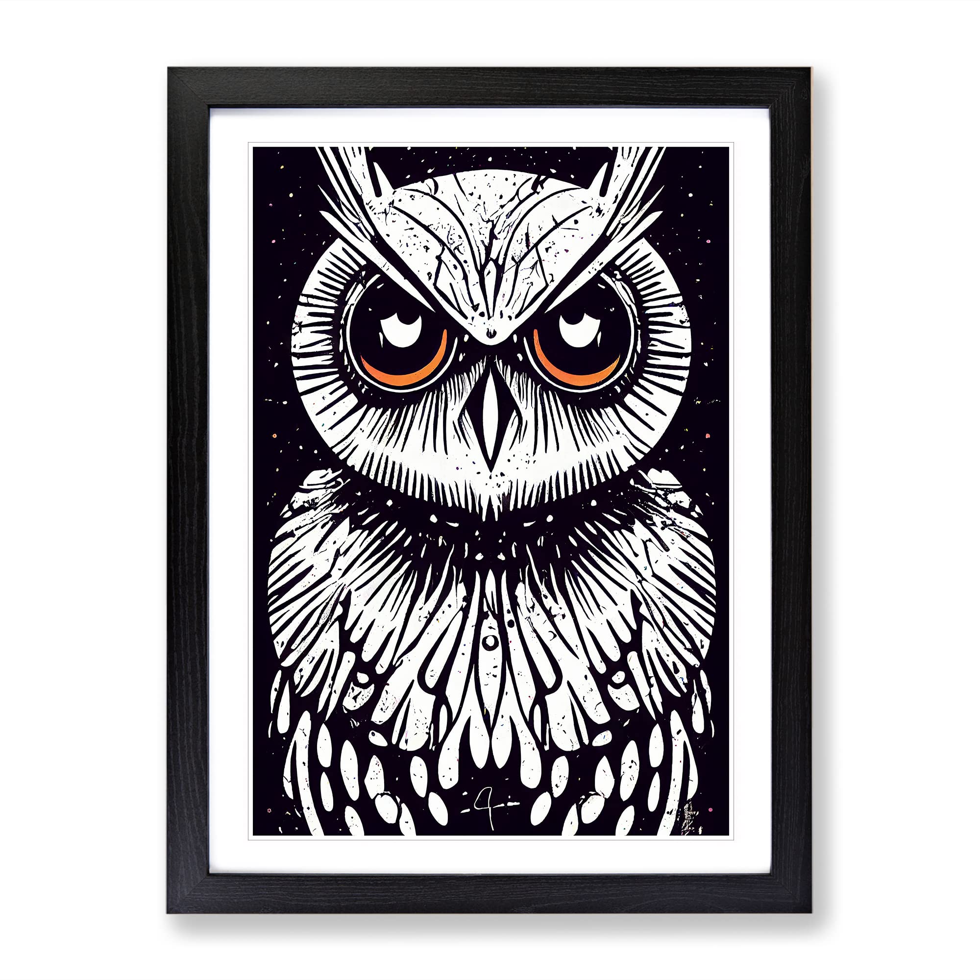 Owl Graffiti Art Framed Print | A4 Black Framed Wall Art | Ready to Hang | Eclectic Animal Picture | Living Room Bedroom Lounge Office