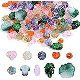Gocelyn 100Pcs Assorted Crystal Glass Beads of Various Plants for Jewelry Making, Theme of Flower Leaf Plants Czech Glass Loose Beads for Crafts Bracelets Necklaces Pendants