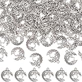 SUNNYCLUE 1 Box 80Pcs Hollow Moon Charms Tree of Life Charm Metal Alloy Tibetan Vintage Silver Celestial Crescent Plant Charm for Jewelry Making Charms DIY Earrings Keychain Necklace Bracelet Crafting
