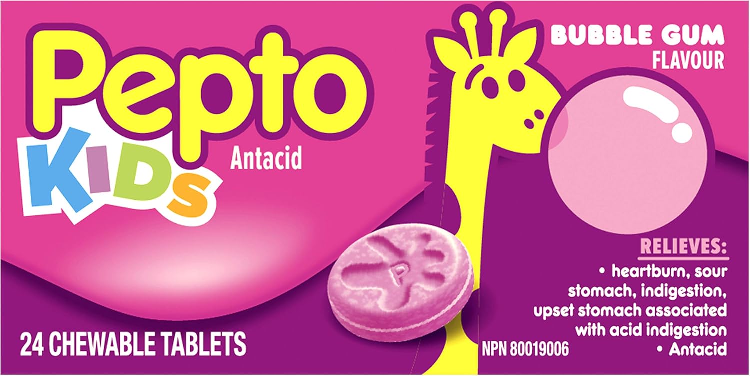 Pepto Kid's Bubblegum Flavor Chewable Tablets for Heartburn, Acid