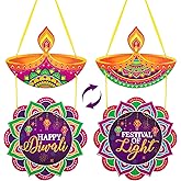 Happy Diwali Decoration Wood Diwali Door Wreath for Front Door Sign Wall Signs Double-sided Printing, Welcome Door Wall Signs Festival of Light Ornaments Hanging Crafts for Home Party Porch Decor Sign