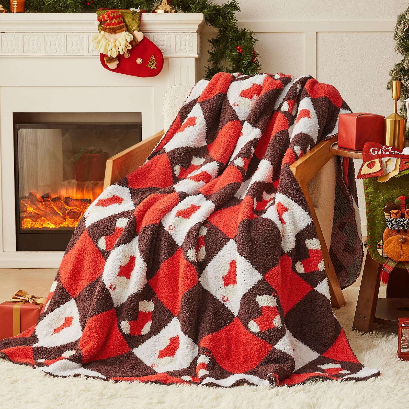 CYMULA Christmas Knit Throw Blanket - Super Soft Cozy Fuzzy Blankets for Couch, Sofa & Bed, Holiday Throw Blanket，60"x80" Image