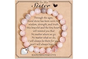 JEWELRYCARD Jewelry&Card Christmas Gifts for Sister Best Friend, Natural Stone Heart Friendship Bracelets for Sister Best Friend Bestie Women