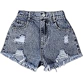 GORGLITTER Girl's Ripped Jean Shorts Cute Summer High Waisted Denim Shorts Jorts with Pocket Kids Preppy Clothes