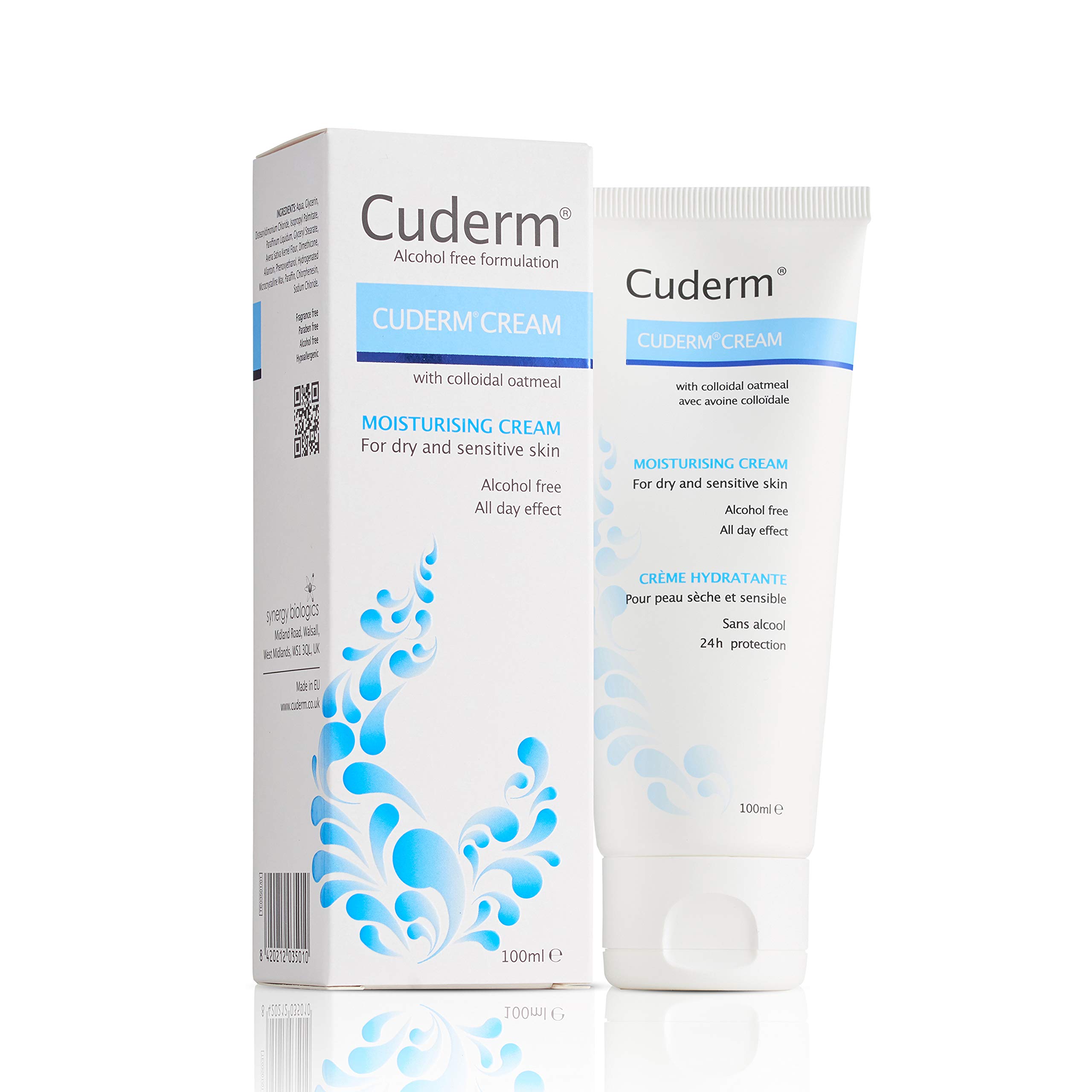 Cuderm Cream 100ml Alcohol Free Moisturiser for Dry Skin & Eczema | Colloidal Oatmeal | Hypoallergenic | Vegan | Unscented | Steroid & SLS Free | Cruelty Free | UK Travel Size