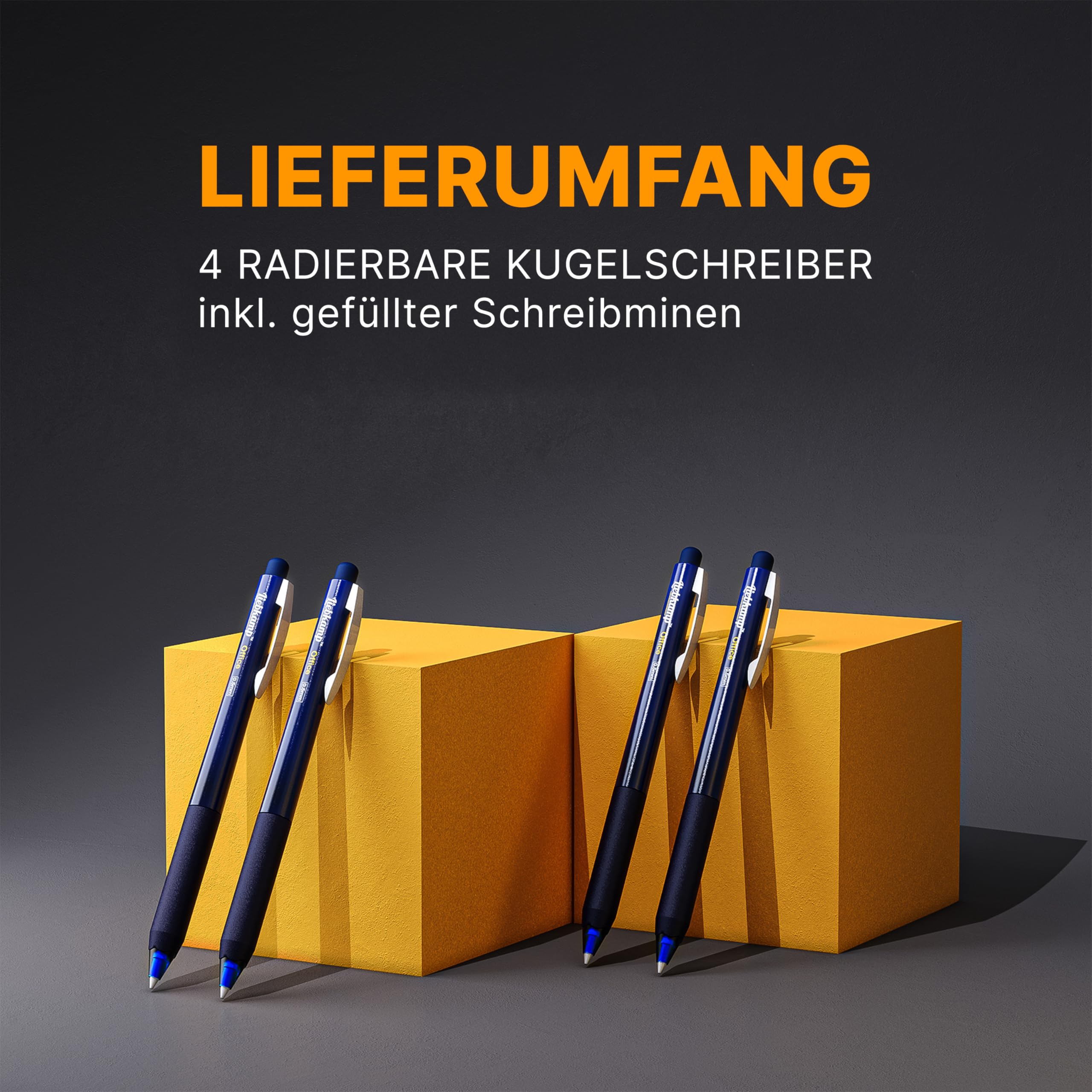 LIEBKAMP Office [4 Stk] radierbarer Kugelschreiber inkl. 0,7mm Mine | kratzt & schmiert nicht | Tintenroller radierbar | Radierstift | Gelstifte Radierbar | Erasable Pen | Gelschreiber Radierbar 6