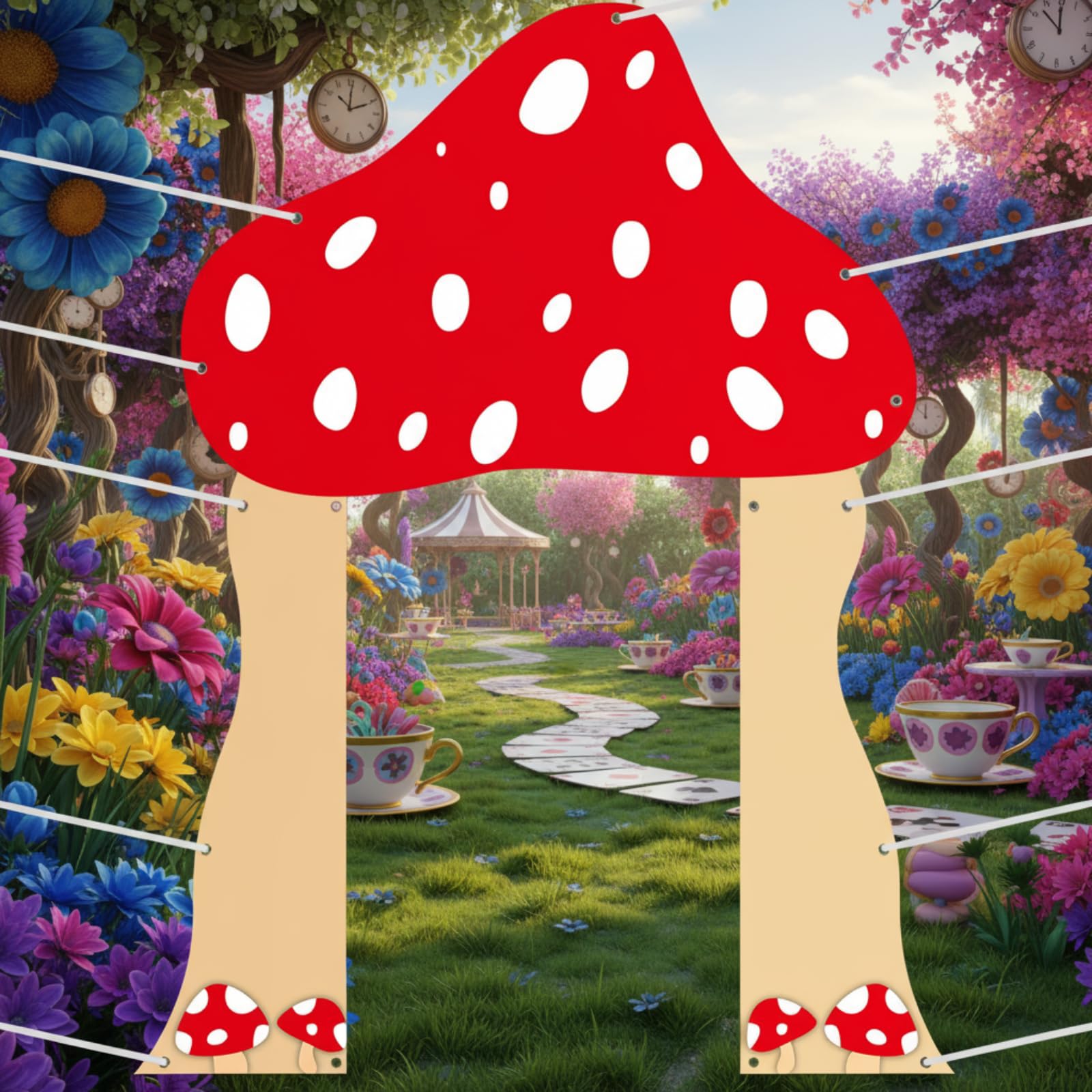 Photo 1 of **MISSING STRINGS**Mushroom Party Decoration Wonderland Fairy Photo Backdrop Cottagecore Tea Party Decor Forest Mushroom Background Jungle Woodland Photo Props Baby Shower Birthday Supplies