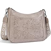 VIMUTI Crossbody Bags for Women,Vegan Leather Crossbody Purse with Adjustable Strap Embossed Flower Women's Shoulder Handbags | Medium, Trendy, Multi Pocket, Hobo Purse, Wide Guitar Strap, Lightweight