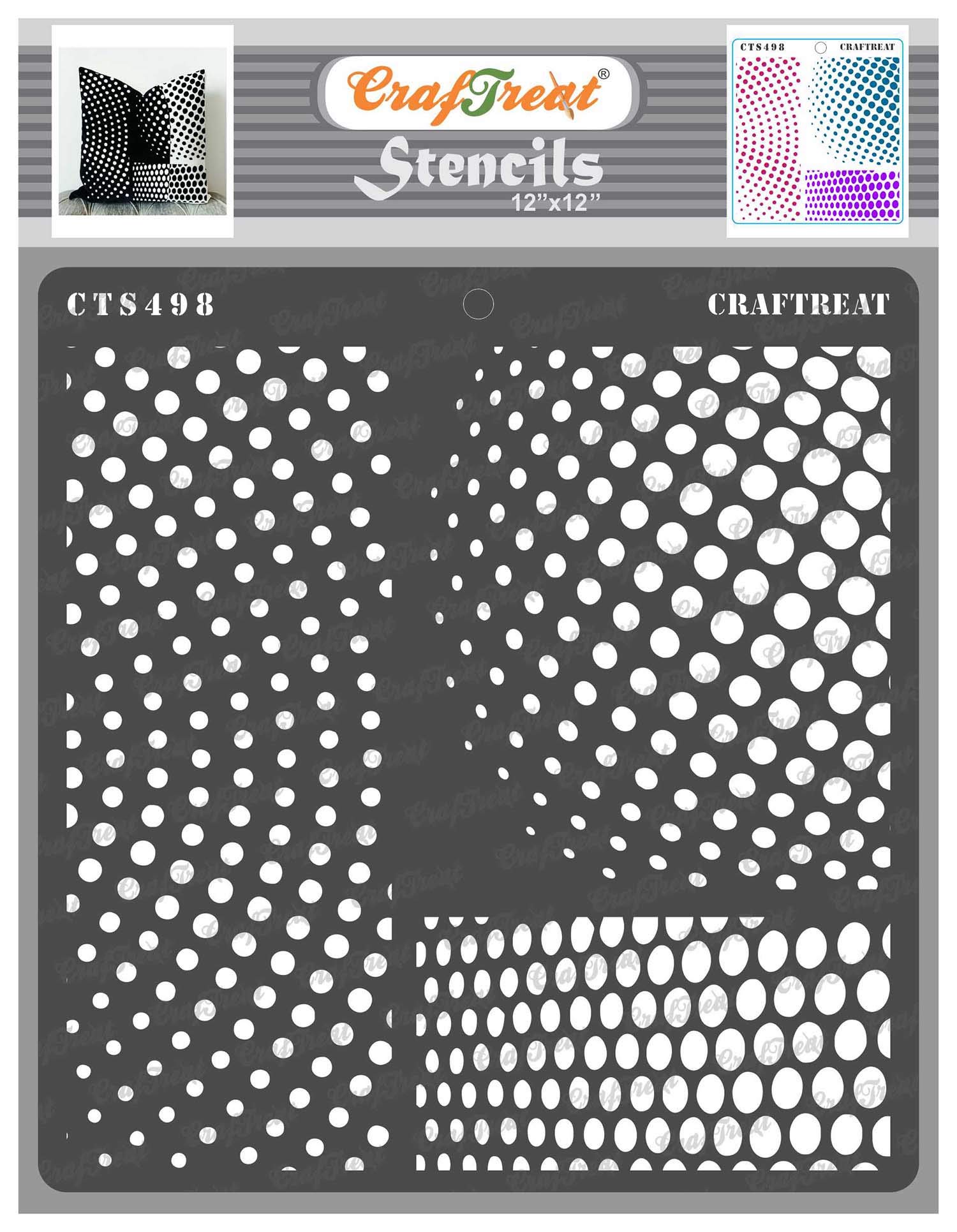 CrafTreat Reusable Polka Dot Stencil for Painting on Wood, Wall, Tile, Canvas, Paper, Fabric and Floor - Halftone Circles -12x12 Inch - Circle Stencils for Crafting - Dot Painting Stencil