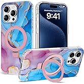ETPESOK Compatible with iPhone 15 Pro Max Case Marble Pattern with Magnetic Ring Stand [Compatible with Mag-Safe] TPU Protective Phone Case for iPhone 15 Pro Max 6.7", Marble Purple Blue