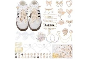 RQAYE 410Pcs Shoe Charms for Sneakers,Junk Socks Charms Kit with Letter Beads, Gold Brooches and Pins for Women, Gold Charm for Socks and Sneakers, Pearl and Rhinestone