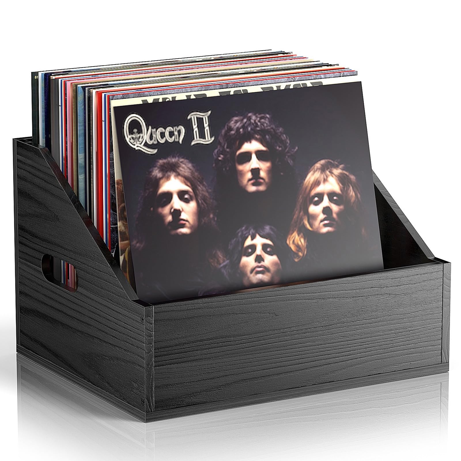 Photo 1 of Wood Vinyl Record Storage, Retro & Durable Vinyl Crate and Record Holder, Album Storage Record Case Box for 60+ Records, Perfect Record Organizer for Home Decor and Collection Display(Black)