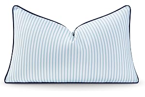 Hofdeco Premium Coastal Hampton Style Patio Indoor Outdoor Lumbar Pillow Cover Only, 12"x20" Water Resistant for Backyard, Couch, Blue Stripe